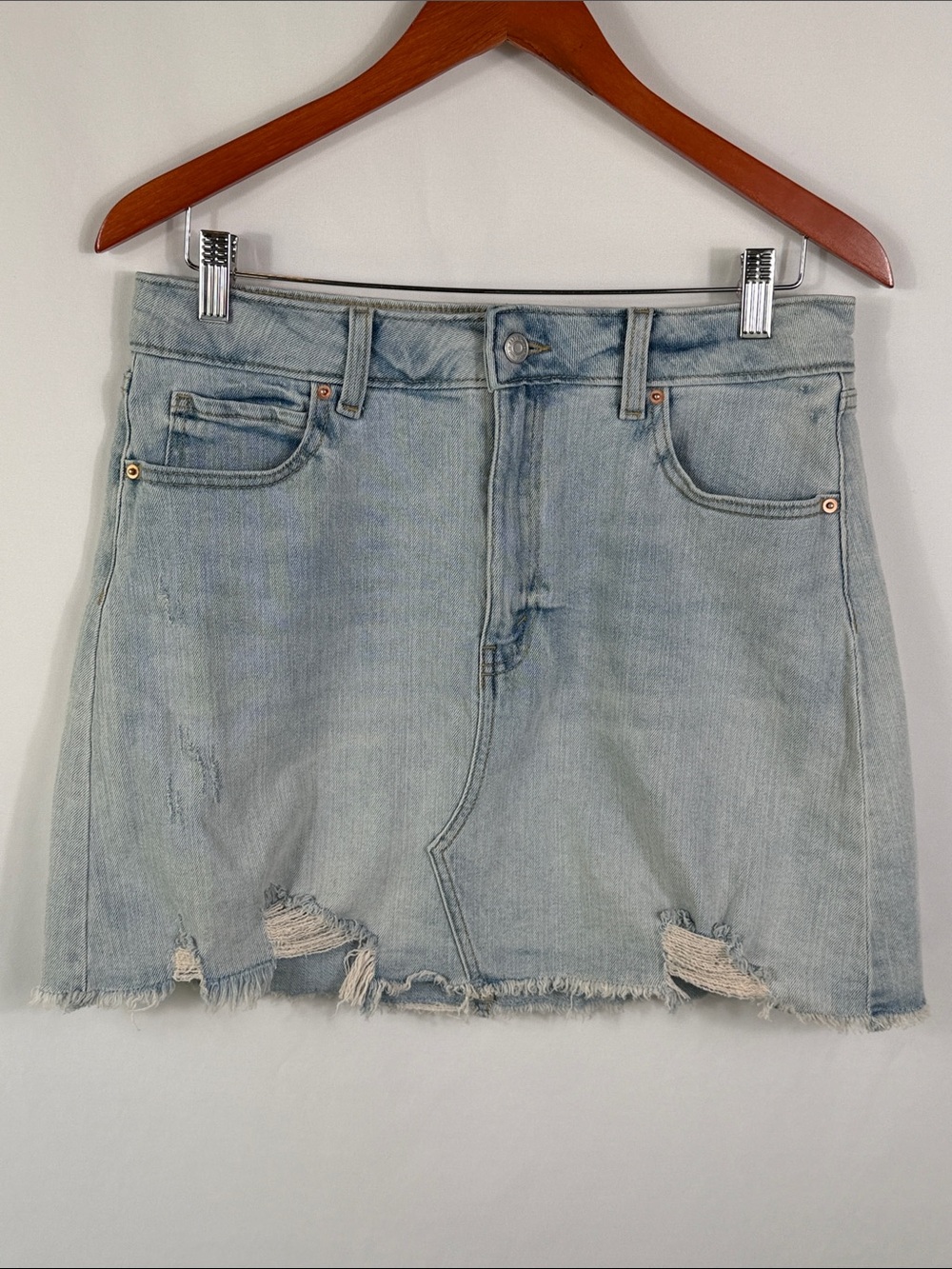 wild fable Light Blue Distressed Denim Mini Skirt. Women Size 10. Length 16 inch
